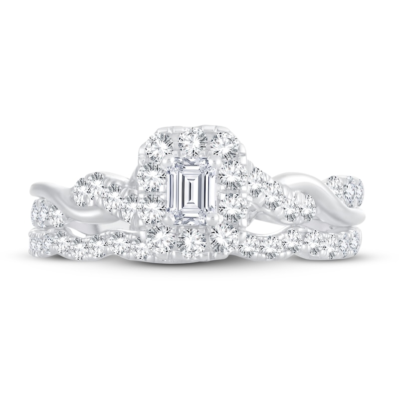 Diamond Bridal Set 1 ct tw Emerald/Round-cut 14K White Gold