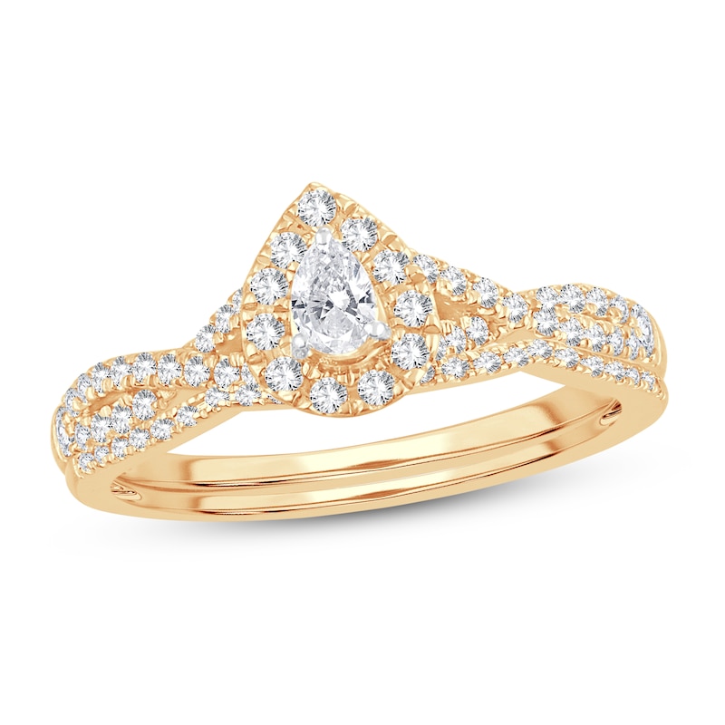 Main Image 1 of Diamond Bridal Set 1/2 ct tw Pear-shaped/Round-cut 14K Yellow Gold