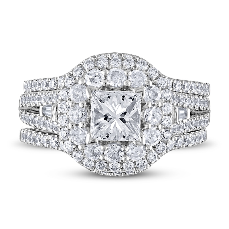 Diamond Bridal Set 1-7/8 ct tw Princess/Baguette Round 14K White Gold