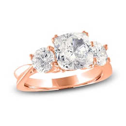 Diamond 3-Stone Ring 3 ct tw Cushion/Round 14K Rose Gold