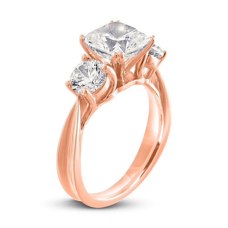 Diamond 3-Stone Ring 3 ct tw Cushion/Round 14K Rose Gold