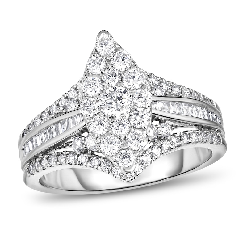 Main Image 1 of Diamond Engagement Ring 1 ct tw Baguette/Round 14K White Gold