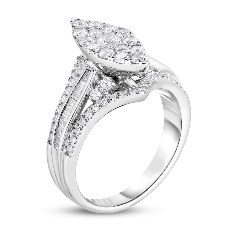 Main Image 2 of Diamond Engagement Ring 1 ct tw Baguette/Round 14K White Gold