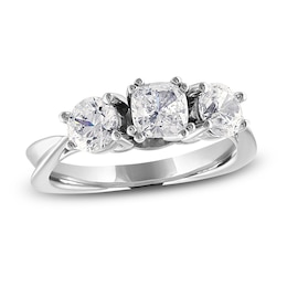 Diamond 3-Stone Ring 2 ct tw Cushion/Round 14K White Gold