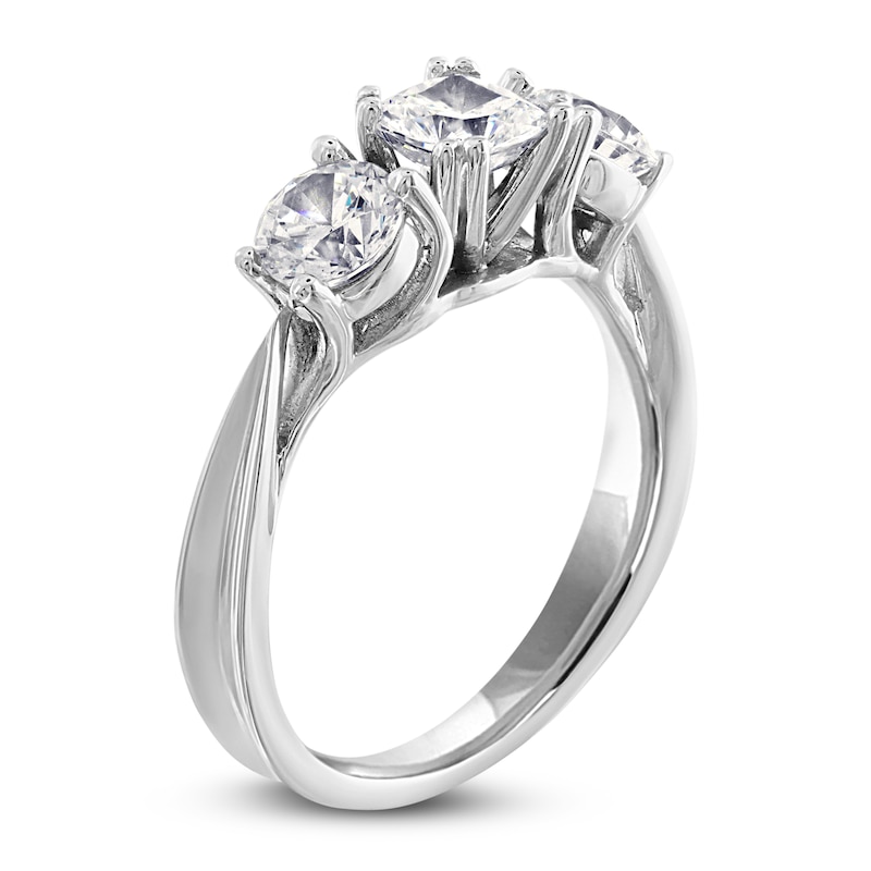 Diamond 3-Stone Ring 2 ct tw Cushion/Round 14K White Gold