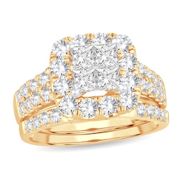 Diamond Bridal Set 2 ct tw Princess 14K Yellow Gold