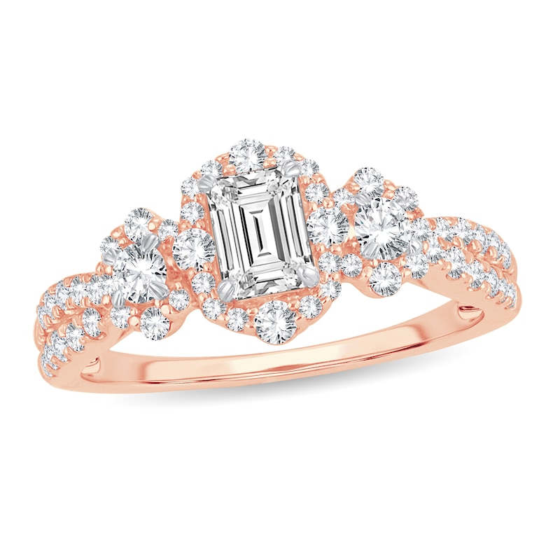 Diamond Ring 1-1/6 ct tw Emerald-cut 14K Rose Gold