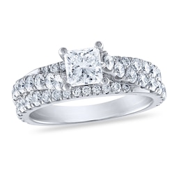 Diamond Engagement Ring 2 ct tw Round/Princess 14K White Gold