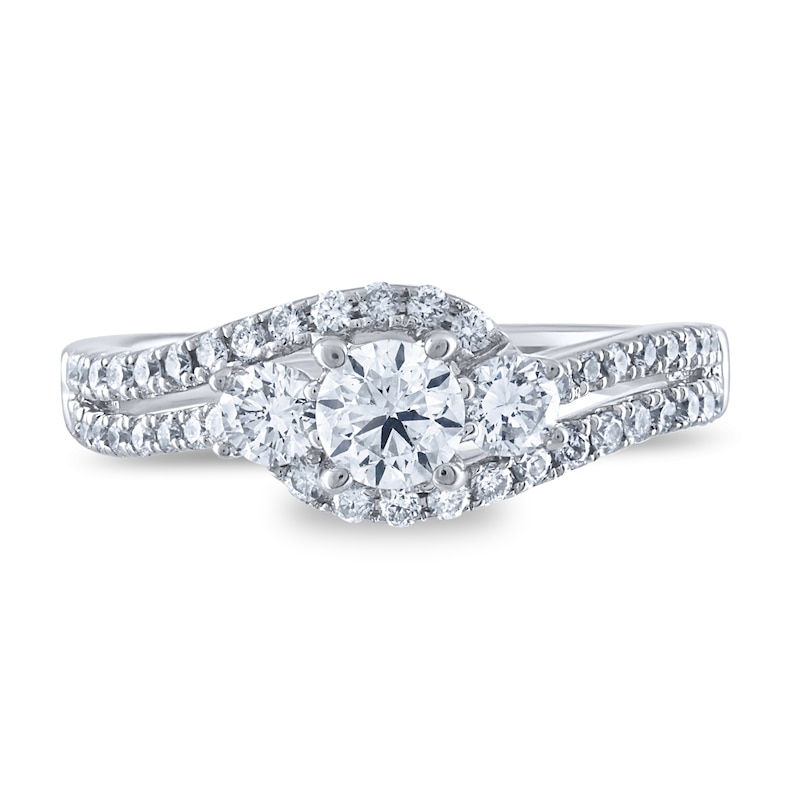 Main Image 4 of Diamond 3-Stone Engagement Ring 1 ct tw Round 14K White Gold