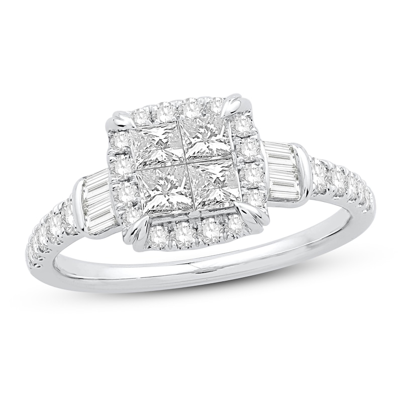Diamond Engagement Ring 1 ct tw Round/Princess 14K White Gold
