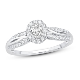 Diamond Engagement Ring 1/2 ct tw Round/Oval 14K White Gold