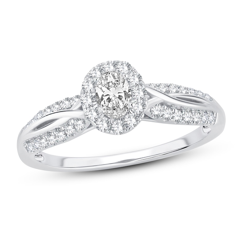 Main Image 1 of Diamond Engagement Ring 1/2 ct tw Round/Oval 14K White Gold