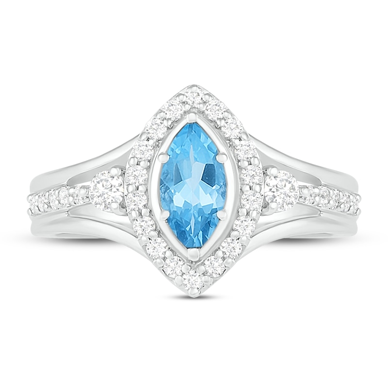 Main Image 2 of Natural Blue Topaz Engagement Ring 3/8 ct tw Diamonds 14K White Gold