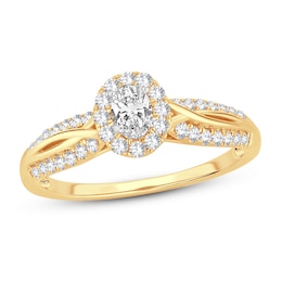 Diamond Engagement Ring 1/2 ct tw Round/Oval 14K Yellow Gold