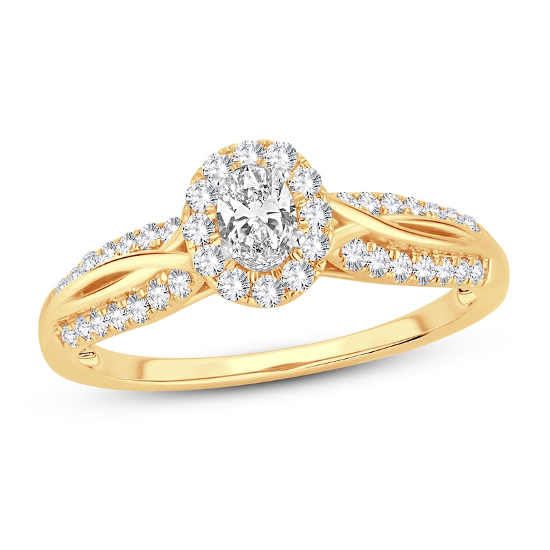 Main Image 1 of Diamond Engagement Ring 1/2 ct tw Round/Oval 14K Yellow Gold