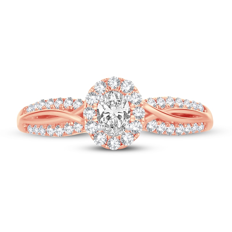 Main Image 3 of Diamond Engagement Ring 1/2 ct tw Round/Oval 14K Rose Gold