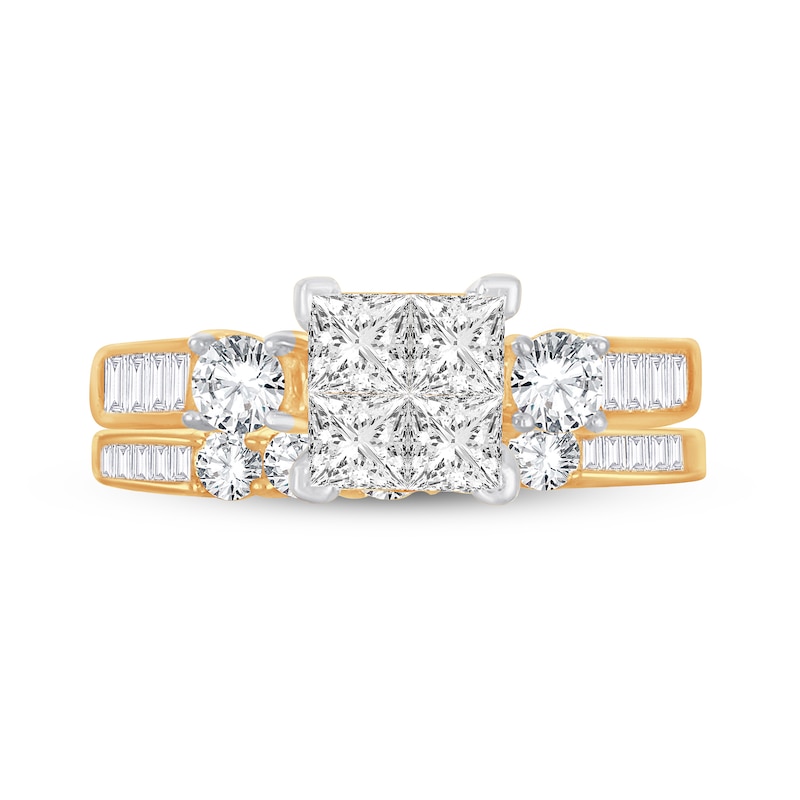 Diamond Bridal Set 1-1/2 ct tw Round/Princess/Baguette 14K Yellow Gold ...