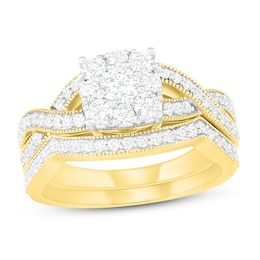 Diamond Bridal Set 7/8 ct tw Round 14K Yellow Gold