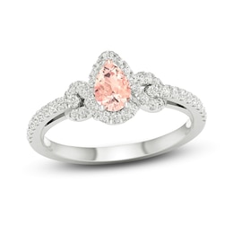 Natural Morganite Engagement Ring 1/3 ct tw Round/Pear-shaped 14K White Gold