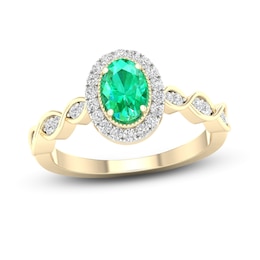Natural Emerald Engagement Ring 1/5 ct tw Round 14K Yellow Gold
