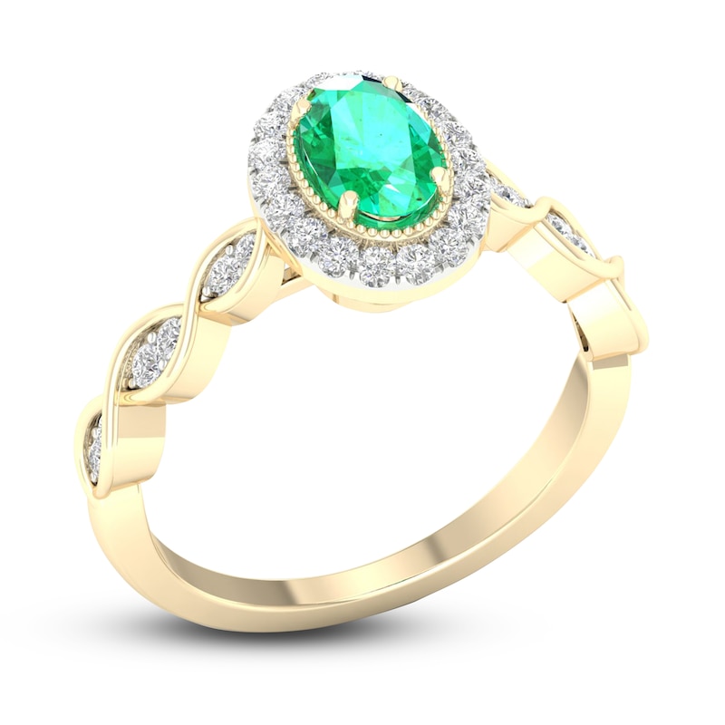 Main Image 2 of Natural Emerald Engagement Ring 1/5 ct tw Round 14K Yellow Gold