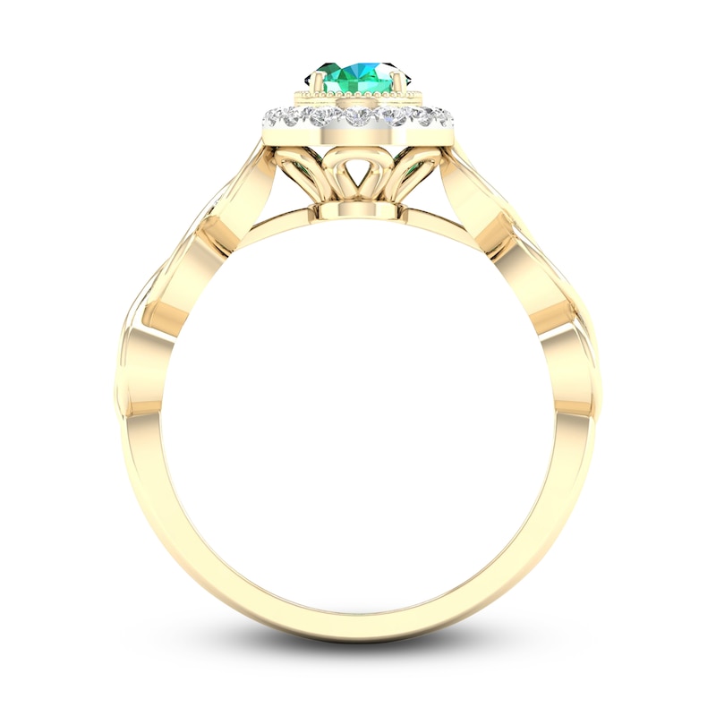 Main Image 3 of Natural Emerald Engagement Ring 1/5 ct tw Round 14K Yellow Gold