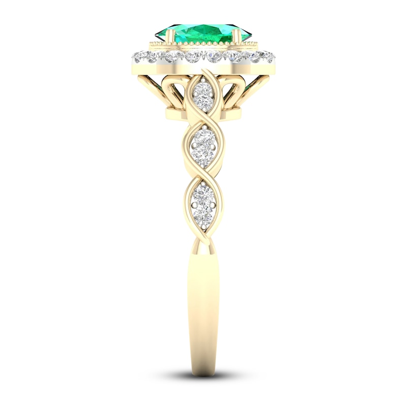 Main Image 4 of Natural Emerald Engagement Ring 1/5 ct tw Round 14K Yellow Gold