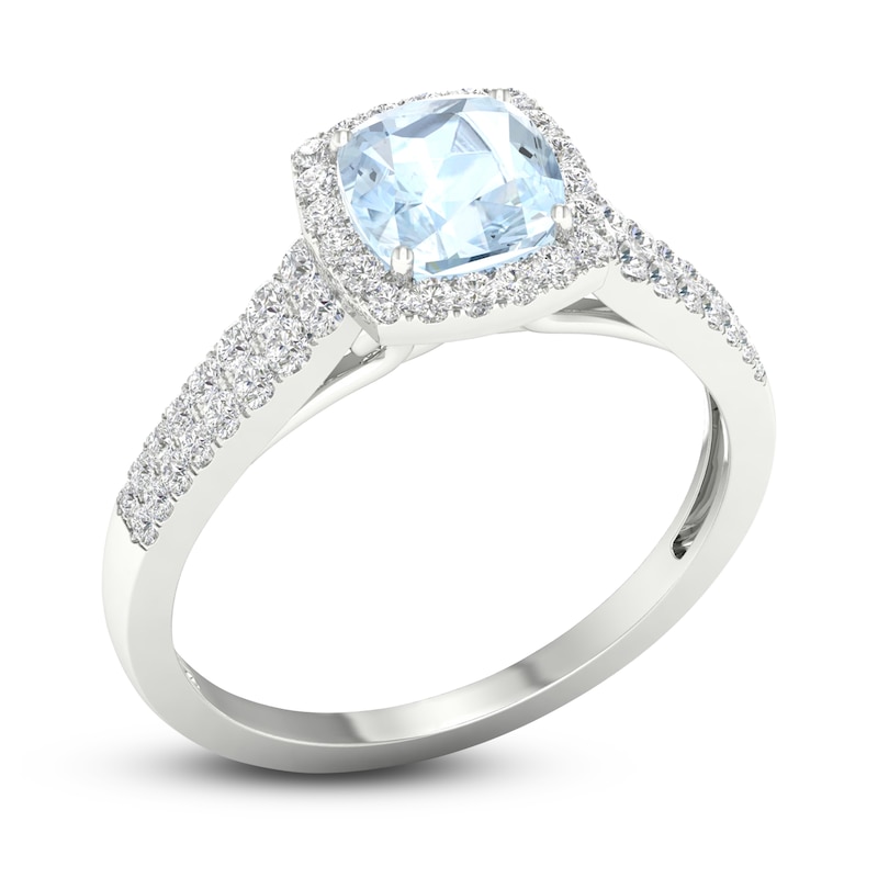 Main Image 2 of Natural Aquamarine Engagement Ring 1/3 ct tw Round/Cushion 14K White Gold