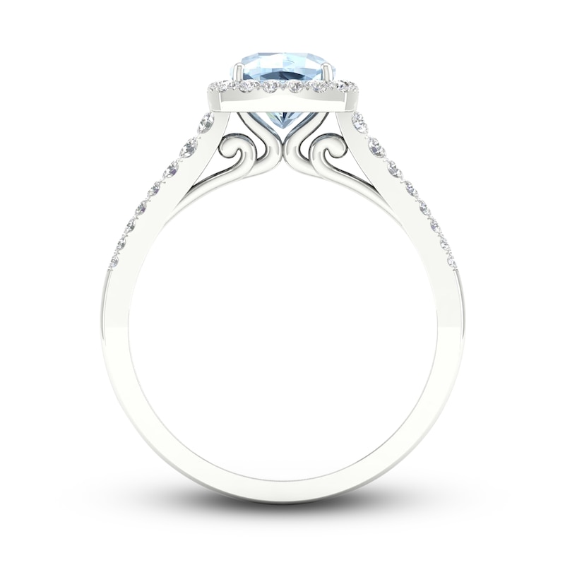 Main Image 3 of Natural Aquamarine Engagement Ring 1/3 ct tw Round/Cushion 14K White Gold