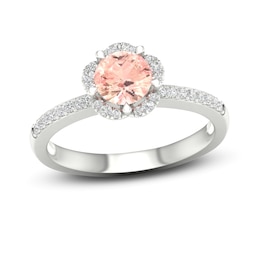 Natural Morganite Engagement Ring 1/6 ct tw Round 14K White Gold