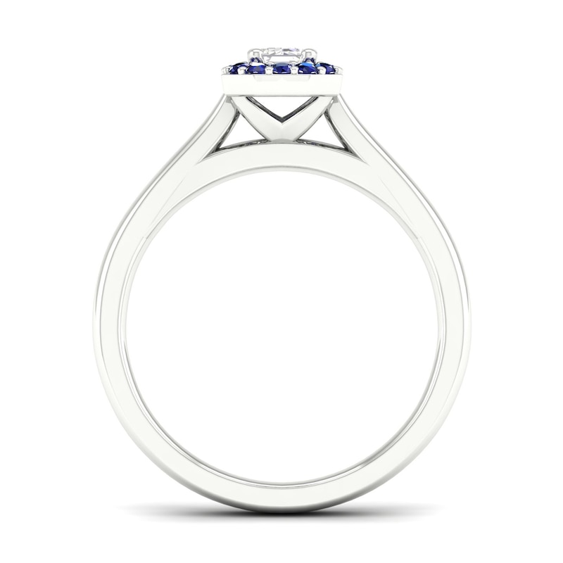 Diamond & Natural Blue Sapphire Engagement Ring 1/4 ct tw Emerald-cut 14K White Gold