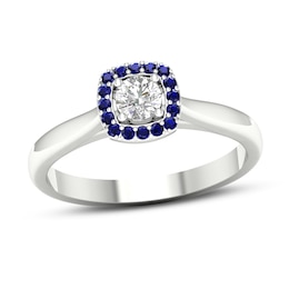 Diamond & Natural Blue Sapphire Engagement Ring 1/4 ct tw Round 14K White Gold