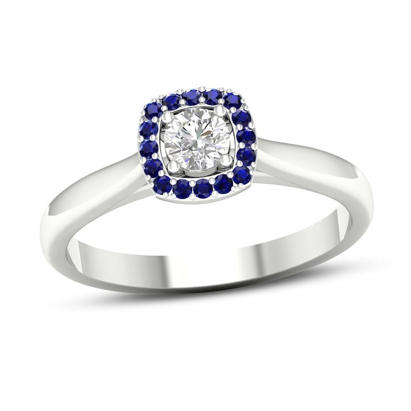 Main Image 1 of Diamond & Natural Blue Sapphire Engagement Ring 1/4 ct tw Round 14K White Gold