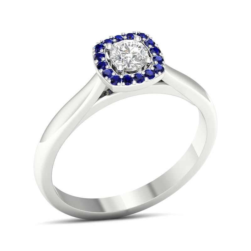 Main Image 2 of Diamond & Natural Blue Sapphire Engagement Ring 1/4 ct tw Round 14K White Gold