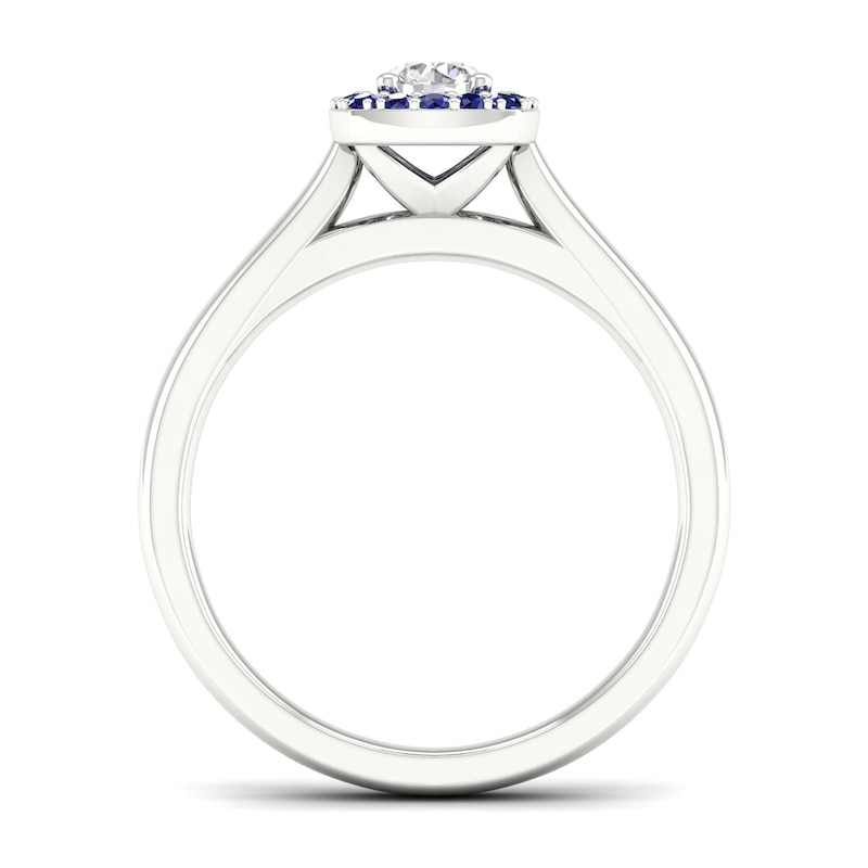 Main Image 3 of Diamond & Natural Blue Sapphire Engagement Ring 1/4 ct tw Round 14K White Gold