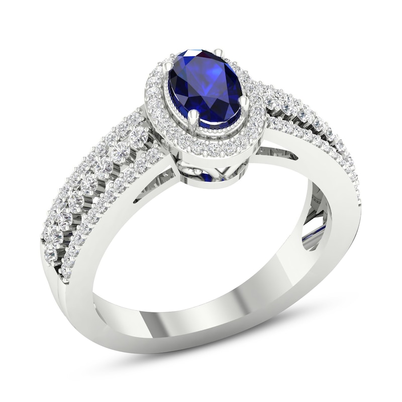 Main Image 2 of Diamond & Natural Blue Sapphire Engagement Ring 1/3 ct tw Round 14K White Gold