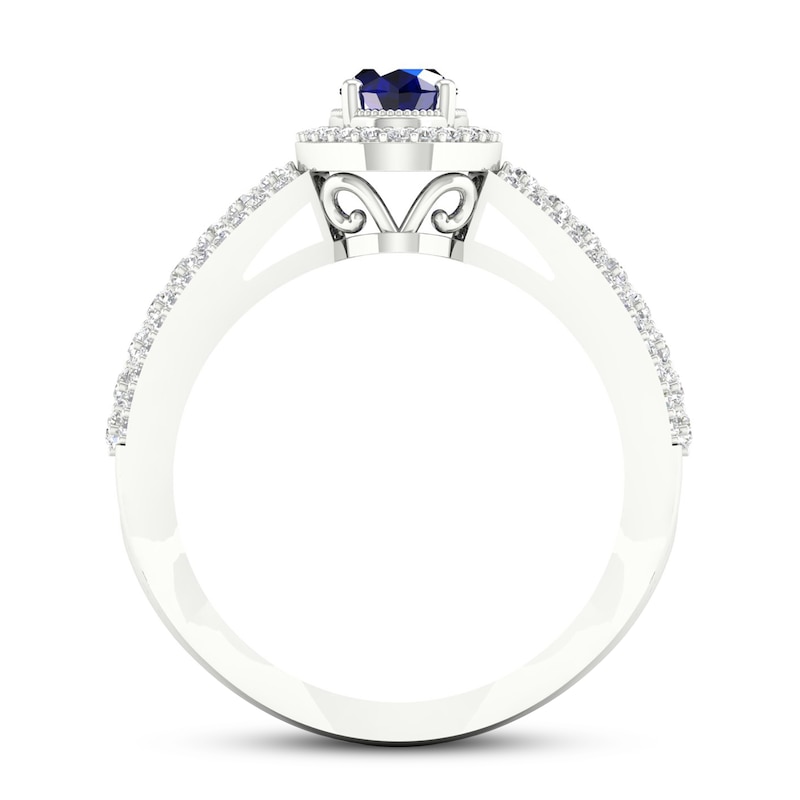 Main Image 3 of Diamond & Natural Blue Sapphire Engagement Ring 1/3 ct tw Round 14K White Gold