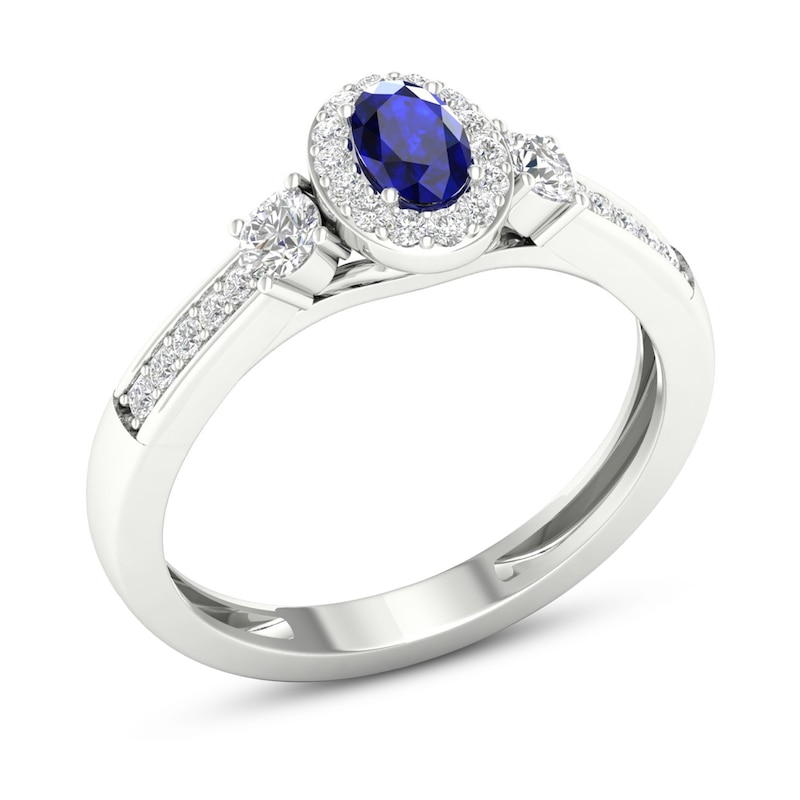 Diamond & Natural Blue Sapphire Engagement Ring 1/5 ct tw Round 14K White Gold