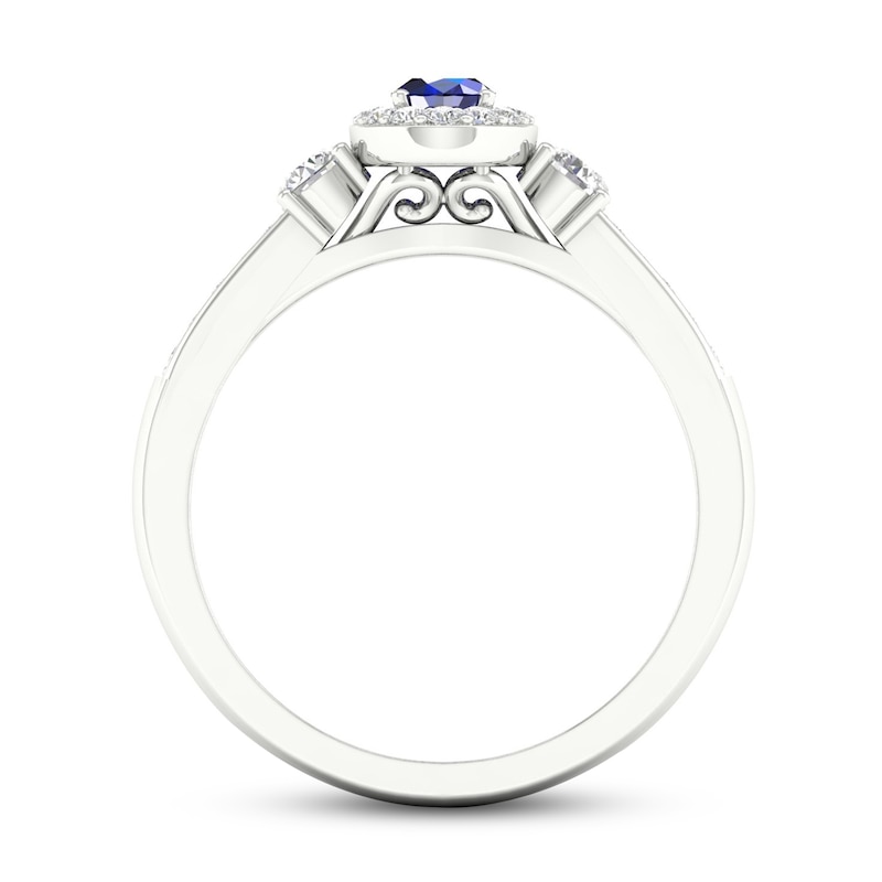 Diamond & Natural Blue Sapphire Engagement Ring 1/5 ct tw Round 14K White Gold