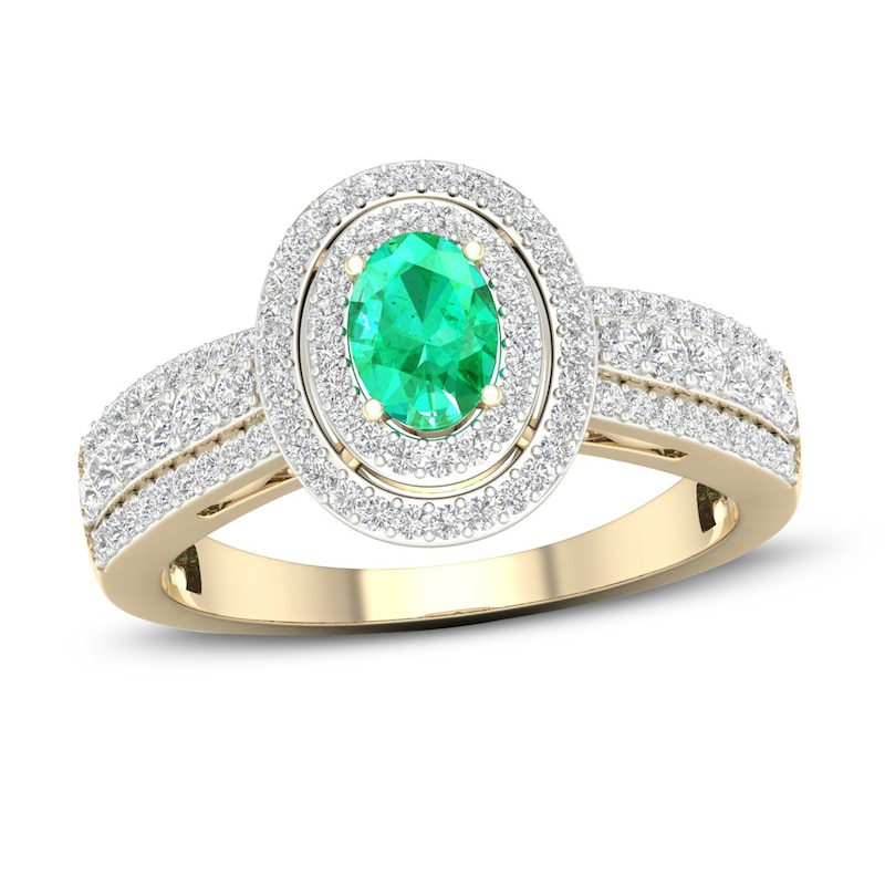 Main Image 1 of Diamond & Natural Emerald Engagement Ring 3/8 ct tw Round 14K Yellow Gold