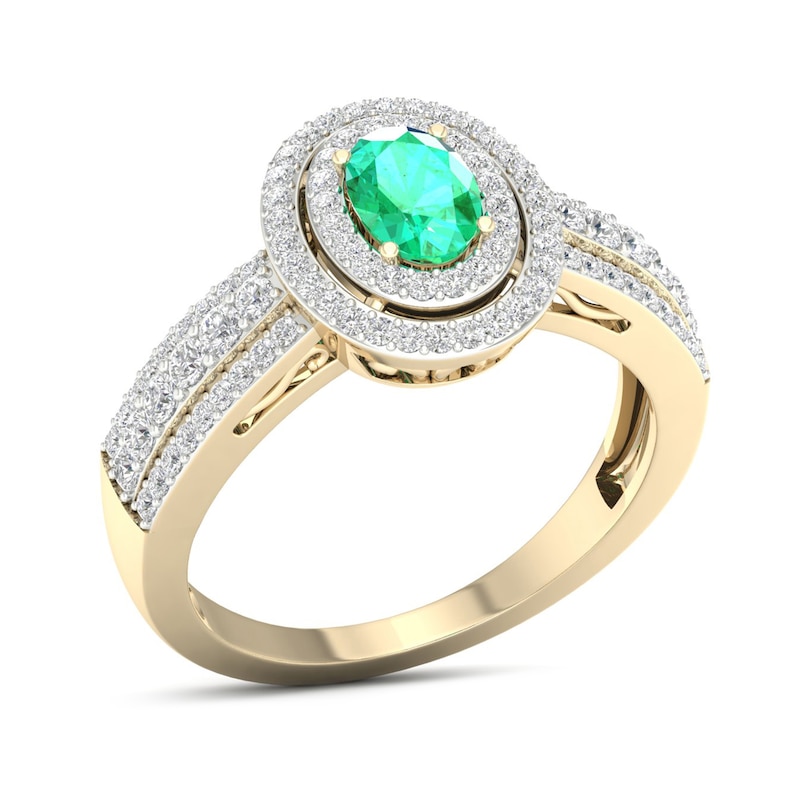 Main Image 2 of Diamond & Natural Emerald Engagement Ring 3/8 ct tw Round 14K Yellow Gold