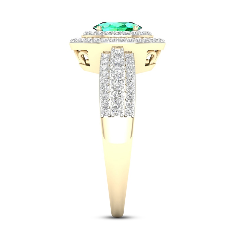 Main Image 4 of Diamond & Natural Emerald Engagement Ring 3/8 ct tw Round 14K Yellow Gold