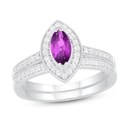 Natural Amethyst Bridal Set 1/3 ct tw Diamonds 14K White Gold