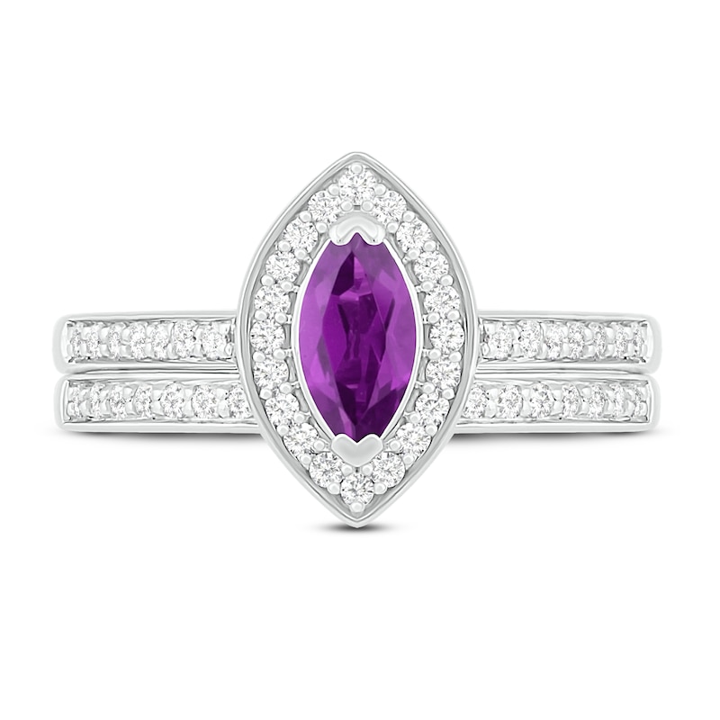 Main Image 2 of Natural Amethyst Bridal Set 1/3 ct tw Diamonds 14K White Gold