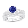 Thumbnail Image 0 of Natural Blue Sapphire Bridal Set 3/8 ct tw Diamonds 14K White Gold