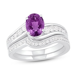 Natural Amethyst Bridal Set 3/8 ct tw Diamonds 14K White Gold