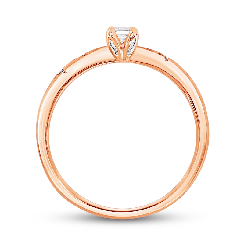 Main Image 4 of Diamond Engagement Ring 1/3 ct tw Round/Emerald 14K Rose Gold