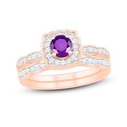 Natural Amethyst Bridal Set 1/3 ct tw Diamonds 14K Rose Gold