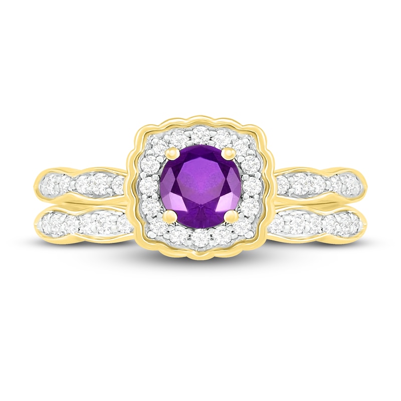 Main Image 2 of Natural Amethyst Bridal Set 1/3 ct tw Diamonds 14K Yellow Gold