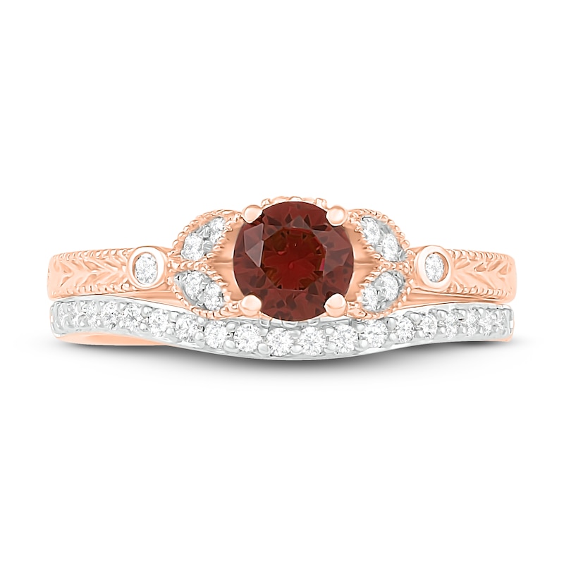 Main Image 2 of Natural Garnet Bridal Set 1/4 ct tw Diamonds 14K Rose Gold